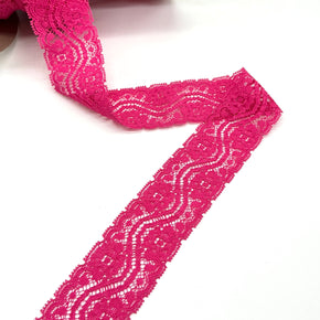 Hot Pink 1-5/8" Stretch Lace Galloon with Pico Scallops - 10 Yards
