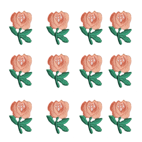 PEACH ROSE PRESS-ON APPLIQUE 3/4" X 1" - 12 Pieces