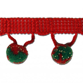 Green/Red/Gold 1-1/4" Ball Fringe with 1/2" Pom Pom