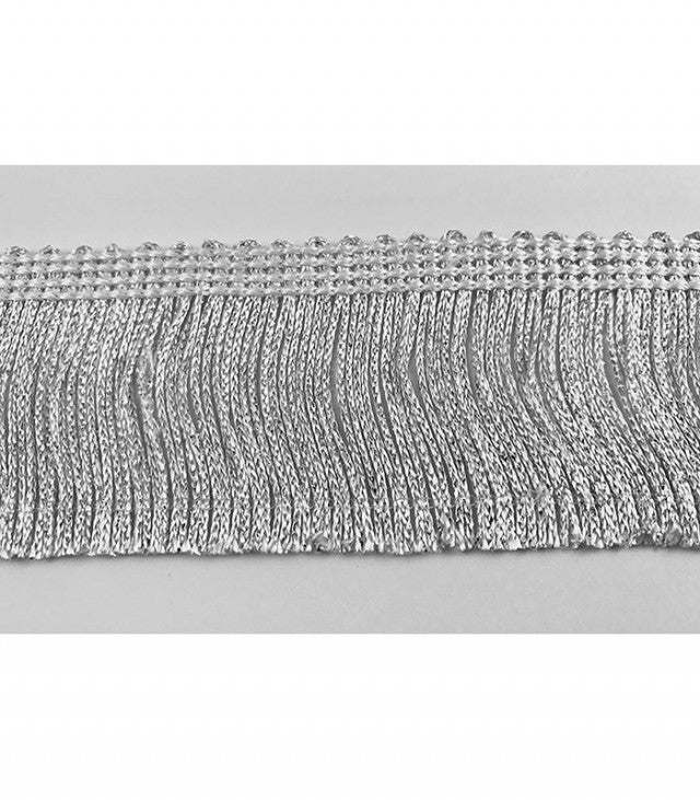 Trimplace 2 inch White/Silver Metallic Chainette Fringe