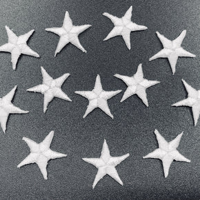 White 5/8" Star Iron-on Embroidered Applique - 12 Pieces