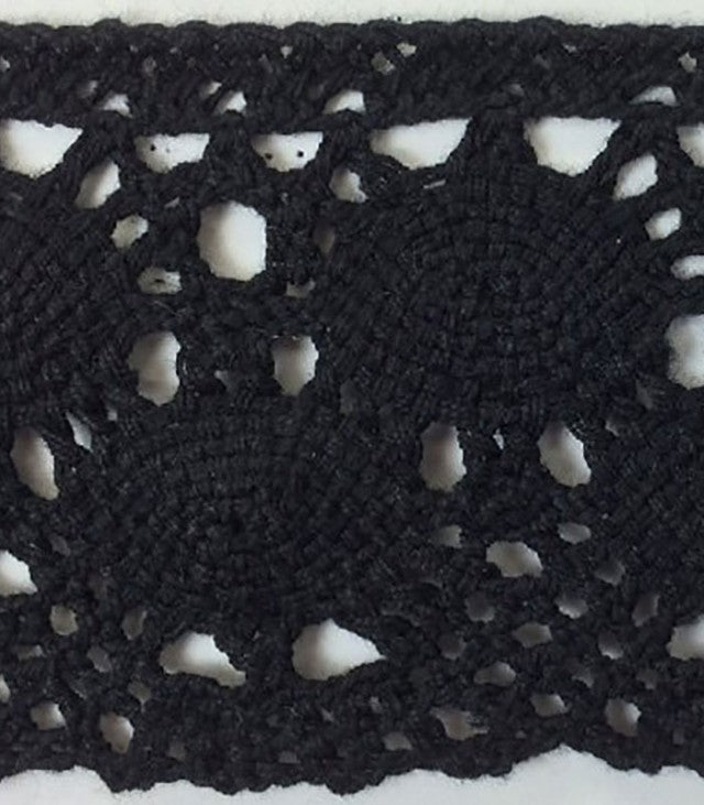2 yards of black crochet clunny with an insert of black ribbon