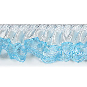 LT. BLUE 1-1/8 INCH RUFFLED LACE WITH WHITE RIBBON