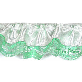 MINT 1-1/8 INCH RUFFLED LACE WITH WHITE RIBBON