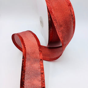Red 2-1/4"  Metallic Wire Edge Ribbon