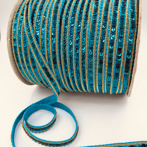 Trimplace 1/2" Turquoise with Gold Border & Blue Mini Sequin
