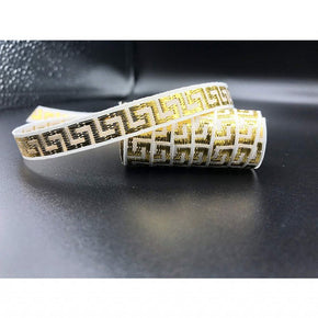 White/Gold Woven 7/16" Greek Key Ribbon-15 YARDS