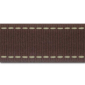 1 Inch Brown Grosgrain Ribbon with Beige Stitching