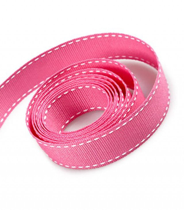 Hot Pink Grosgrain Ribbon White Stitching