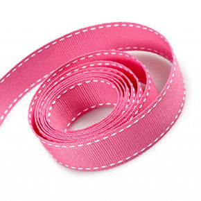 5/8 Inch Hot Pink Grosgrain Ribbon with White Stitching