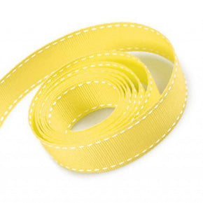 5/8 Inch Yellow Grosgrain Ribbon with White Stitching