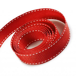 5/8 Inch Red Grosgrain Ribbon with White Stitching