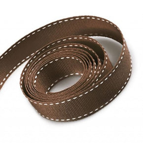 5/8 Inch Brown Grosgrain Ribbon with White Stitching