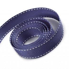 5/8 Inch Navy Grosgrain Ribbon with White Stitching