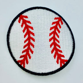 White/Red/Black 2-1/8" Heat Seal BASEBALL Applique - 6 Pieces