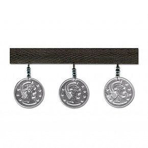 SILVER 1-3/8 INCH TWILL WITH COIN FRINGE