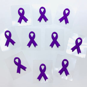 Purple 1-1/8" X 3/4" Self Adhesive Awareness Bow Embroidered Applique - 10 Pieces