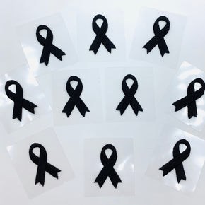 Black 1-1/8" X 3/4" Self Adhesive Awareness Bow Embroidered Applique - 10 Pieces