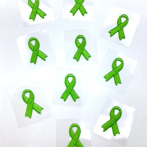 Green 1-1/8" X 3/4" Self Adhesive Awareness Bow Embroidered Applique - 10 Pieces