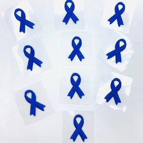 Blue 1-1/8" X 3/4" Self Adhesive Awareness Bow Embroidered Applique - 10 Pieces