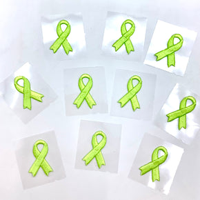 Lime 1-1/8" X 3/4" Self Adhesive Awareness Bow Embroidered Applique - 10 Pieces