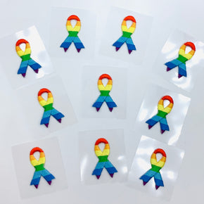 Rainbow 1-1/8" X 3/4" Self Adhesive Awareness Bow Embroidered Applique - 10 Pieces