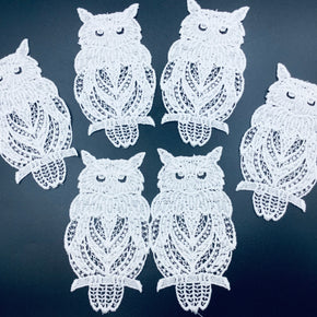 White Vintage Venice Owl Lace Applique 100% Cotton