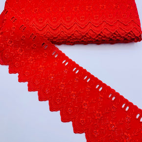 Red 3-1/2" Embroidered Edge with Eyelet Beading
