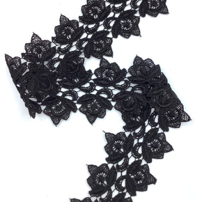 Black 2-1/4" Venice Double Floral Galloon