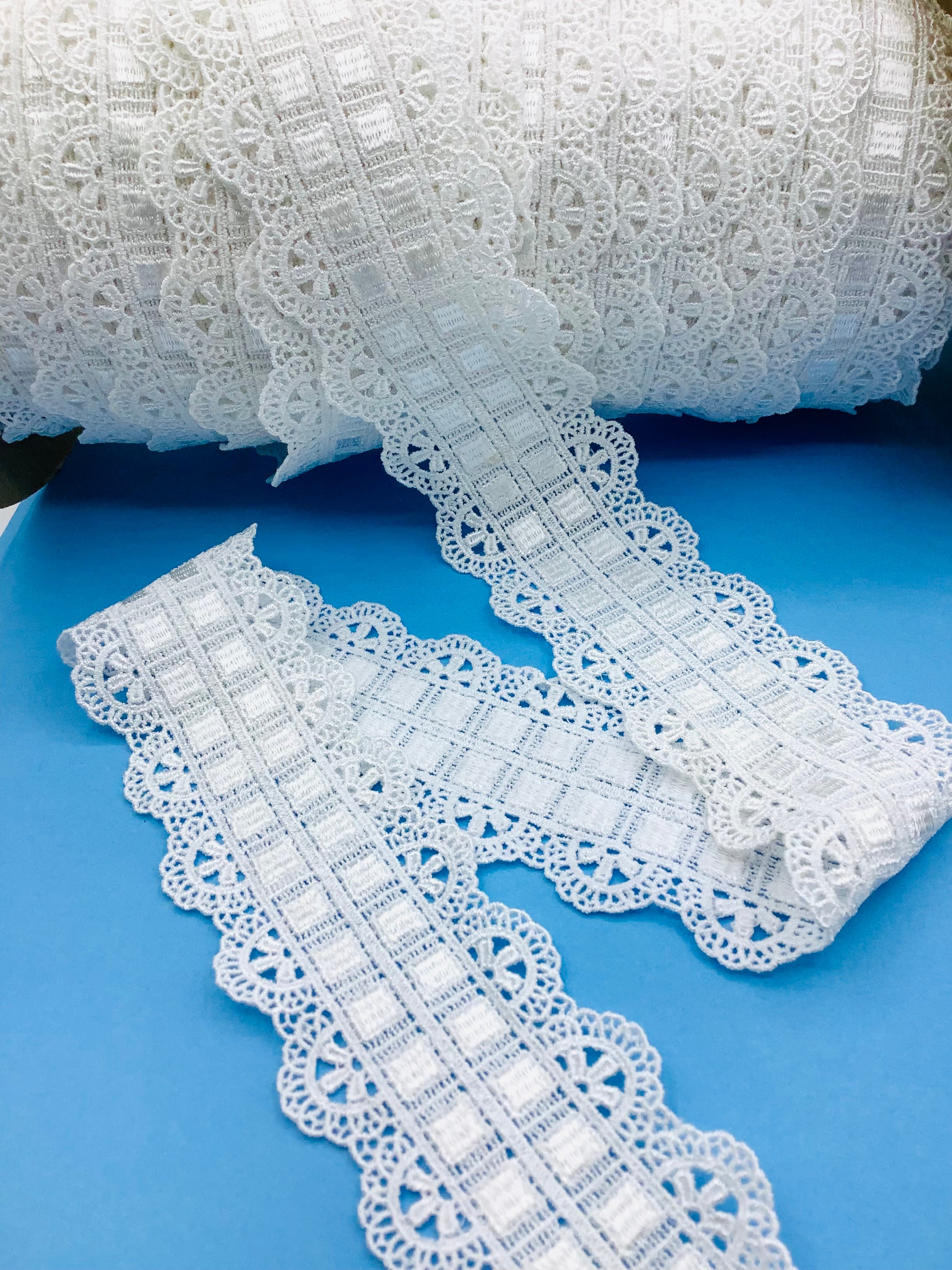 White 2-1/8 Venice Lace Galloon - Trimplace LLC