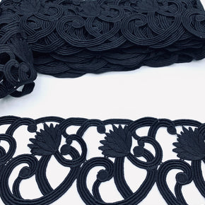 Black 4" Art Deco Venice Lace Scroll with Flower