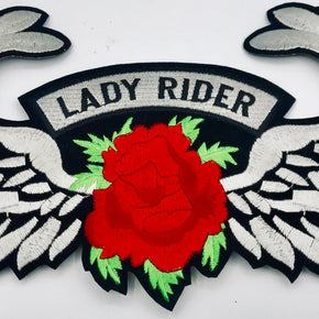Trimplace Lady Rider Rose Biker Patch Applique - 11" X 5.3/4" - IRON ON