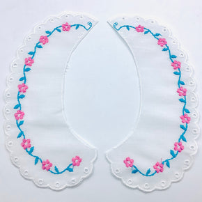 White Eyelet Batiste with Pink & Baby Blue Embroidery (6-1/2" X 2-1/2" Wide)