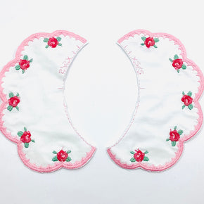 White Double Batiste Embroidered Collar with Pink Scallop Edge & Flowers (5-1/2" H X 2-1/2" W)