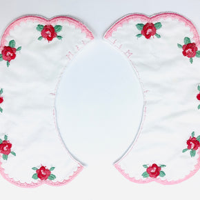White Double Batiste Embroidered Collar with Pink Scallop Edge & Flowers (6" H X 3" W)