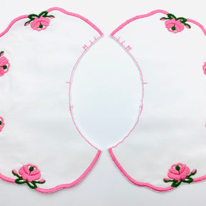 White Double Batiste Embroidered Collar with Pink Scallop Edge & Flowers