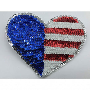 Trimplace Sequin American Flag Heart Applique 5 1/2" wide x 4 1/2" high