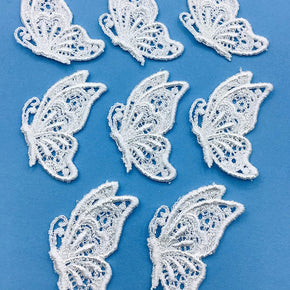 White 1-1/2" X 2-1/4" Venice Lace Butterfly Applique - 8 Pieces